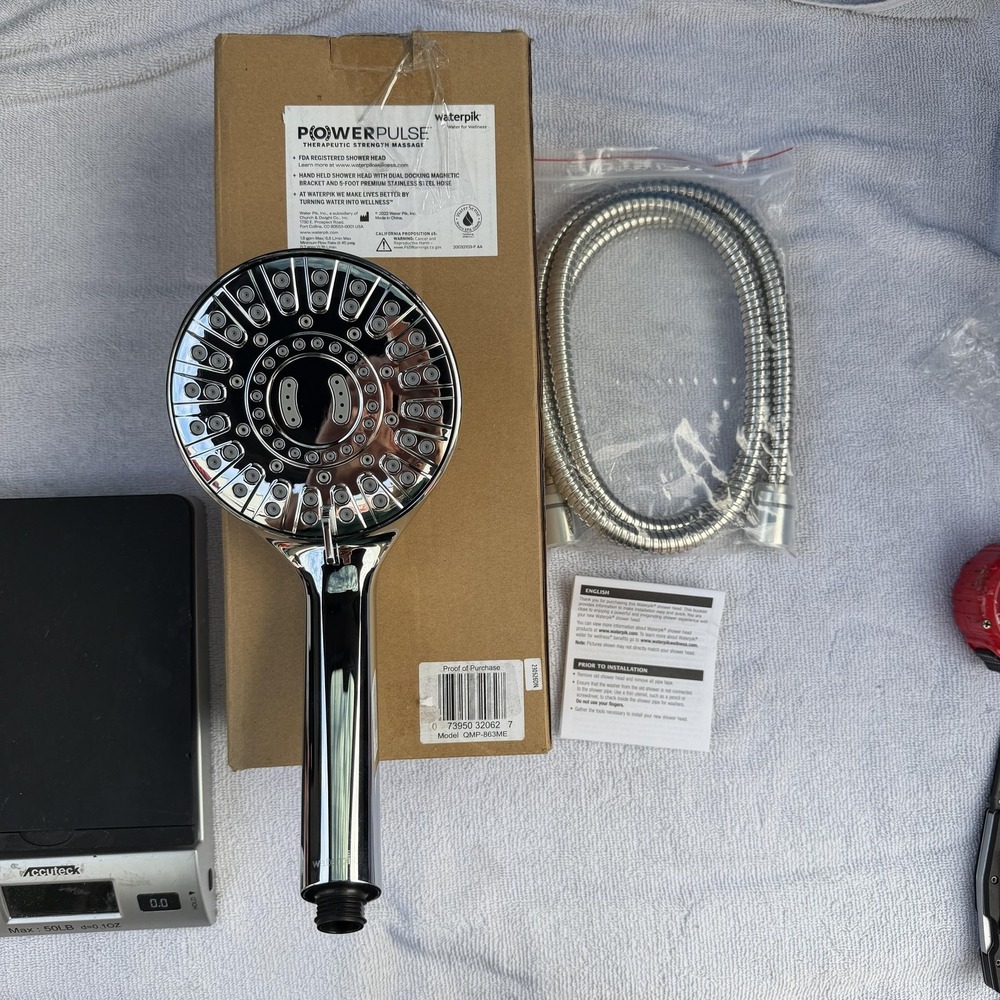 Waterpik PowerPulse Handheld Shower Head QMP-863ME Magnetic Bracket Hose Read